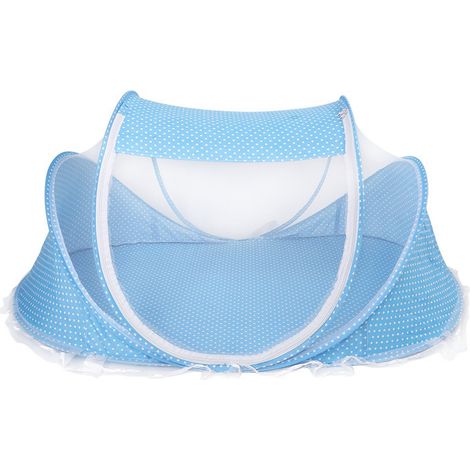 Moustiquaire pliable portative pour bébé avec matelas et oreiller, tente anti-insectes bleu pour lit de bébé