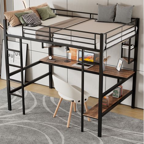 letto 90x200 con scrivania libreria nero OKMYHOME (1/5)