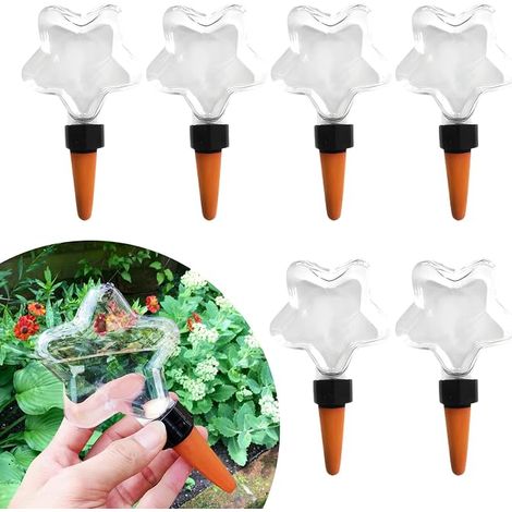 Lot de 6 globes d'arrosage automatique pour plantes d'intérieur et d'extérieur – Inserts d'arrosage en forme d'étoile (1/5)