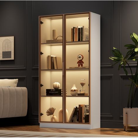 MEUBLIV Vitrina 80x40x160 cm blanca – LED, doble puerta y estantes regulables (1/5)