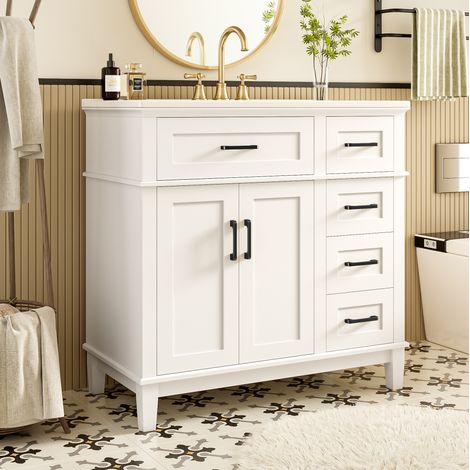 Mobile bagno con lavabo 90 x 46 x 87 cm bianco con 4 cassetti HAVRYA (1/5)