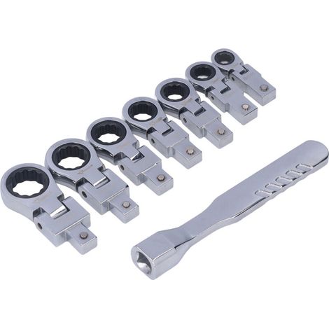 Jeu de clés à cliquet à tête flexible, 8 pièces de clés à cliquet en acier allié avec tête de clé à cliquet métrique de 8 à 19 mm pour l'entretien des tubes (1/5)