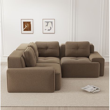 divano seduta modulare relax velluto coste marrone HAVRYA (1/5)