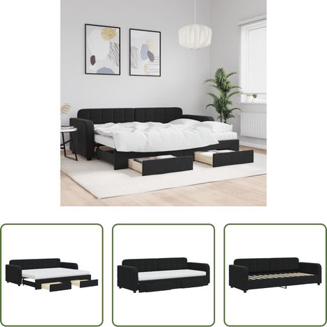 vidaXL Lit gigogne - Lit de jour avec gigogne et tiroirs noir 80x200 cm velours (1/5)