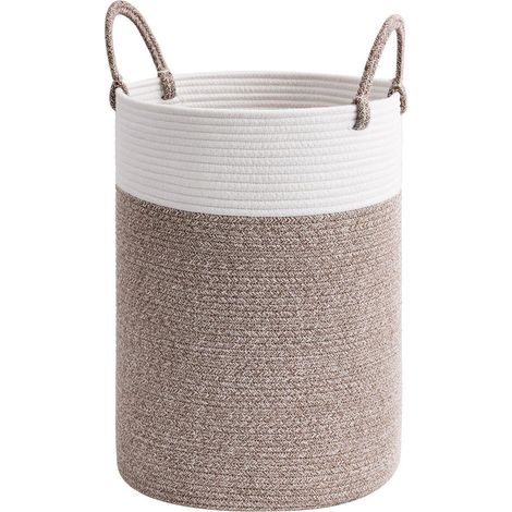 Geflochtener Wäschekorb aus Baumwolle mit Griffen, D35xH50cm, Weiß/Braun (1/5)