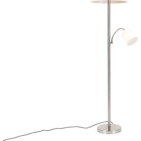 Klassische Stehlampe Stahl mit weißem Schirm und Leselampe - Retro (1/4)