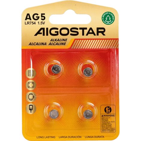 Batteria bottone Aigostar 1,5V LR754 Zinco manganese confezione da 4 pile