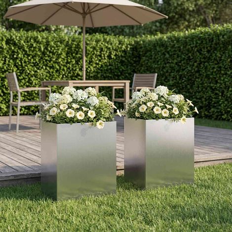 vidaXL Macetero de Jardín 2 uds. Plateado 40 x 30 x 50 cm (1/5)