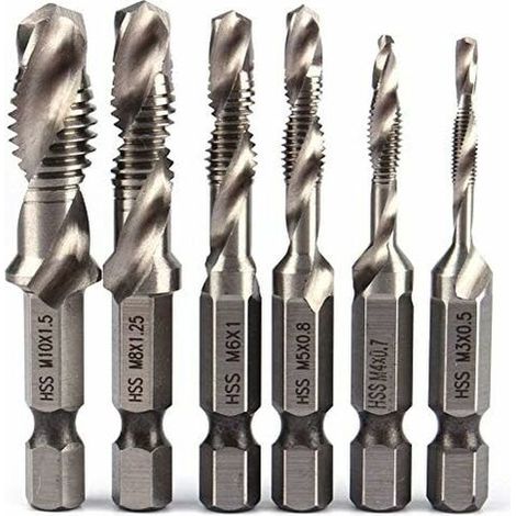 Hex Shank Drill Bits HSS Hex Tap 1/4 M3 M4 M5 M6 M8 M10 Metric Tap Drill Bits (M3+M4+M5+M6+M8+M10)