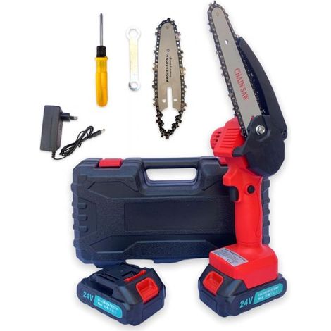 MOTOSEGA A BATTERIA 24V MINI ELETTROSEGA DOPPIA LAMA 6" 4" POLLICI 2 BATTERIE (1/5)
