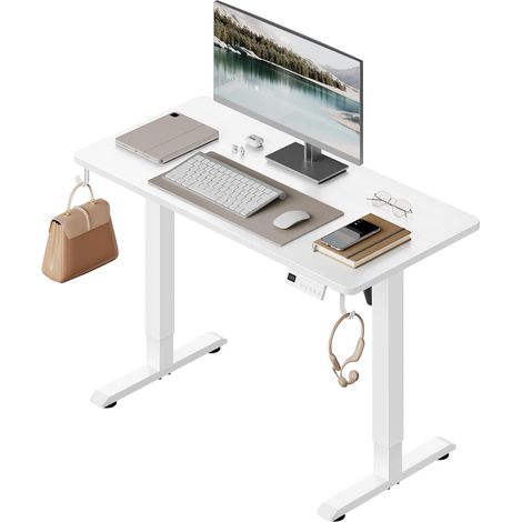 WOLTU Scrivania Elettrica Regolabile Altezza 100x48x72-118 cm Bianco con 3 Memorie e 2 Ganci