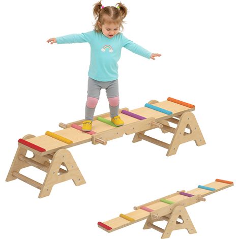 Altalena di equilibrio 2 in 1 per bambini, trave in legno, altalena da giardino, tavola di equilibrio 133 x 38 x 24 cm