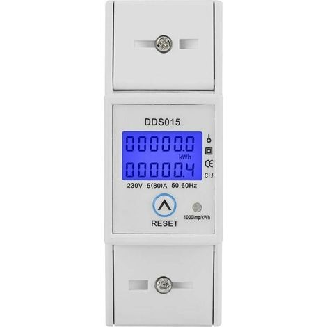 Contatore di energia monofase 580A 230V 50Hz con display LCD retroilluminato, misuratore kWh, montaggio su guida DIN DDS015, misuratore watt/kWh (230V 580A 50Hz) (1/5)