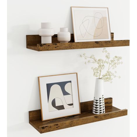 Étagère Murale en Bois de 40 cm, Lot de 2, étagère Flottante en MDF, idéale pour la Cuisine, Le Salon, la Chambre et Le Bureau, Coloris Marron Vintage. (1/5)