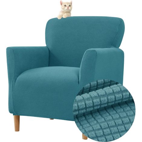 Housse élastique fauteuil 1 place, housse fauteuil jacquard housse club Chesterfield protège-fauteuil lavable salon tub chaise (Turquoise) (1/5)