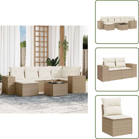 Salon de jardin avec coussins 7 pcs beige résine tressée - Salon De Jardin - Meuble De Jardin - Set Salon - Résine Tressée - Rotin Synthétique (1/5)