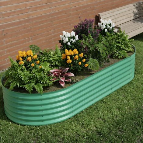 Jardinière ovale surélevée - 240 x 120 x 45 cm - Bac à fleurs en acier galvanisé de 0,6 mm avec fond ouvert-Vert (1/5)