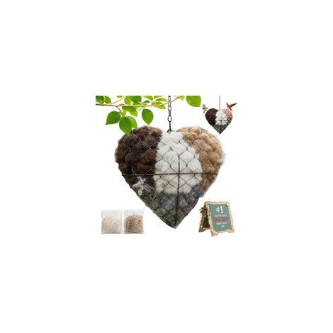 Cœur Nid Oiseau Fibre Faite Main, Nichoirs en Fibre Faits à la Main d'hiver, Support de Cœur en Métal Rechargeable pour Nids d'oiseaux, Support de Matériel pour Nid d'oiseaux, pour Jardin, Patio (1/5)