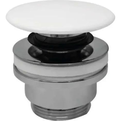 Piletta di scarico click clack in ottone cromato per lavabo o bidet con tappo tondo in ceramica bianco lucido e vite centrale 11/4" AMBRA WATER