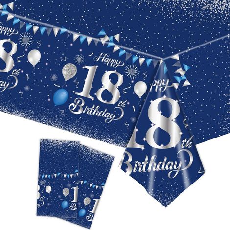 Tischdecke 18. Geburtstag Marineblau Silber 2 Stück Einweg Party Dekoration