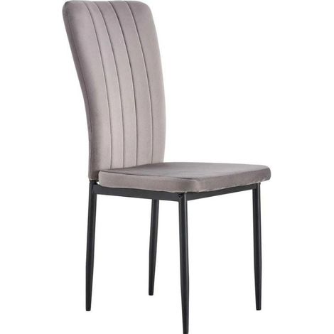 Lot 4 Chaises Salle à Manger Pony Velours Gris Pieds Métal Noir 57x42x95cm (1/4)