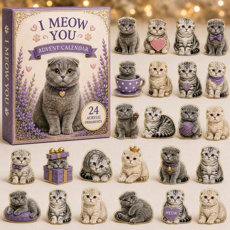 Calendario dell'Avvento Scottish Fold alla lavanda 2026 con scatola a sorpresa 2D