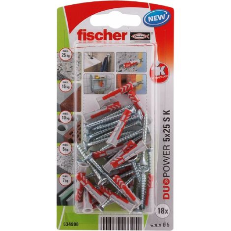 FISCHER 534996 DuoPower 5 x 25 S mit Schraube, 18 Stk