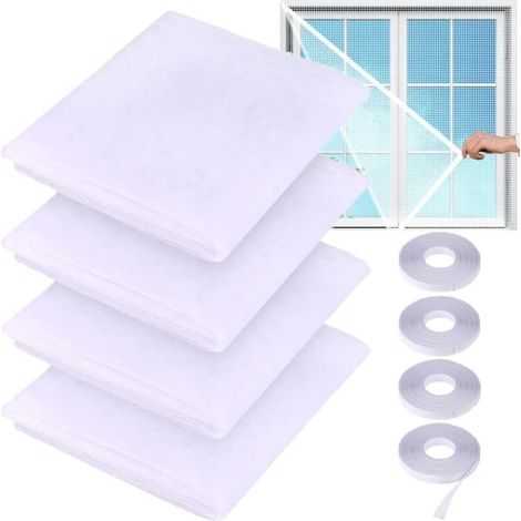 4 Pieces Window Mosquito Net Screen Insect Screen 2m X 1.5m Fly Bug Mosquito Mesh Screen Protection with 4 Self-Adhesive Strips (White) (1/5)