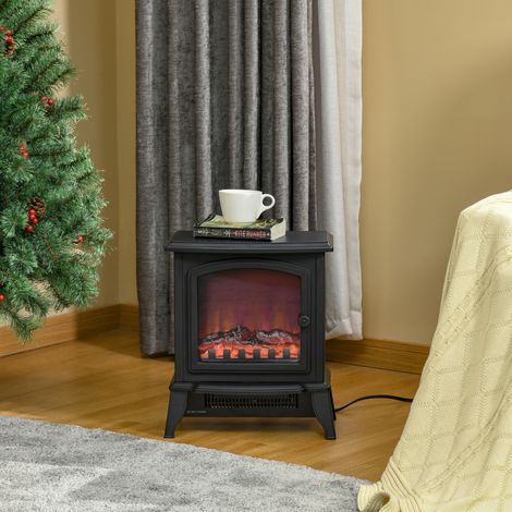 Cheminée électrique autoportante - 2 modes de chauffage 1000W/2000W - noir - effet de flamme - verre trempé - 36,5x24x45,5 cm - Qualité (1/4)