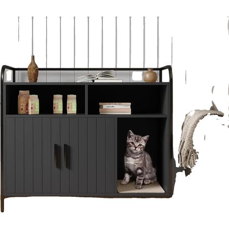 Enclos pour bac à litière, 95 cm L x 45 cm l x 82 cm H, construction en bois, design à double porte, entrées de ventilation, utilisation multifonctionnelle (1/5)