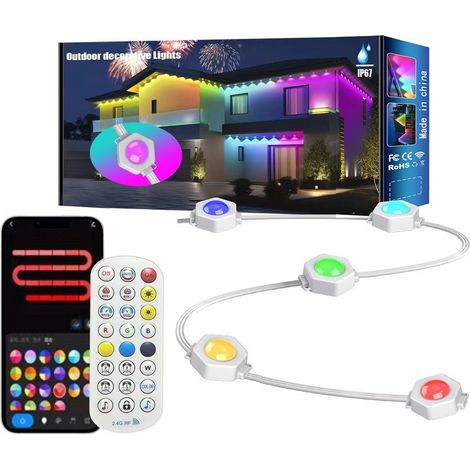 Guirlande Lumineuse 7.5M 15 LED Extérieure Colorée avec Télécommande Projecteur d'avant-toit extérieur anti-graffiti WiFi double mode RGB multicolore IP67