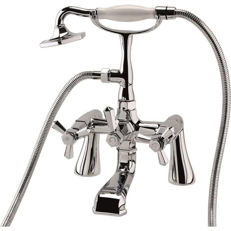 RAK Washington Shower Bath Mixer Tap Traditional Handheld Chrome Twin Crosshead (1/3)