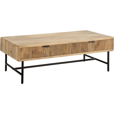 Table basse 2 tiroirs 120x60x45 cm en manguier et métal noir - BERLIN