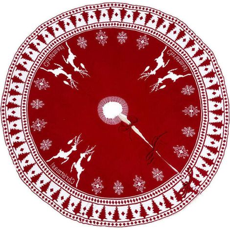 Jupe Sapin de Noël, Couvre-Pied de Sapin,90cm Pouces Tapis Sapin Jupe d'arbre Tricotée avec Imprimée de Flocon de Neige et Wapiti pour la Décoration de Noël (1/4)