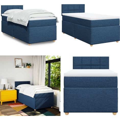Sommier à lattes de lit avec matelas Bleu 90x190 cm Tissu - Lit Double - Literie - Chambre À Coucher - Matelas À Ressorts Ensachés - Surmatelas - Home & Living (1/5)