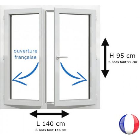 Fenêtre PVC 2 vantaux H 95 x L 140 cm OF pour pose en neuf avec poignée