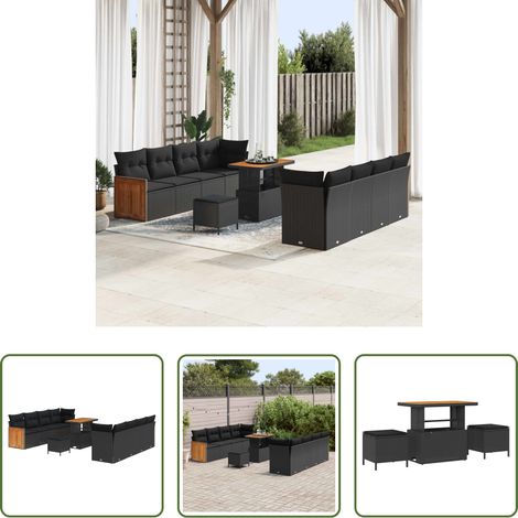 Mobilier extérieur - Ensemble de canapé de jardin avec coussin 11 pcs Noir (1/5)