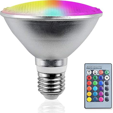 RHG Ampoule LED E27，Ampoule LED RGBW PAR38 Spot 20 W E27 Lampe d'extérieur IP65 à intensité Variable，Projecteur avec télécommande pour Holiday Party Courtyard Decor (20W)