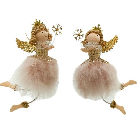 Angelo bambina pelliccia rosa e oro fata decorazioni per albero di natale 6pz con ali particolari e moderno H19 (1/5)