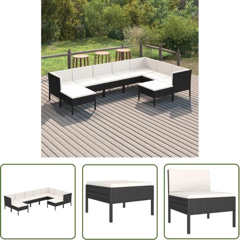 The Living Store 9-tlg. Garten-Lounge-Set mit Auflagen Poly Rattan Schwarz - Gartengeräte - Gartenmöbel - Loungesessel - Outdoormöbel - Rattanmöbel (1/5)