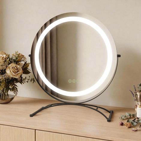 EMKE LED Kosmetikspiegel 40cm Rund Schminkspiegel Dimmbar mit 3 Lichtfarben Touch Steuerung 360° drehbar Schwarz