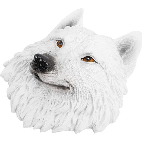 Tête de Loup Sculpture Murale Réaliste Facile à Suspendre Finition Délicate Décoration Murale en Résine Blanche pour Salle de Bains ou Salon (1/5)