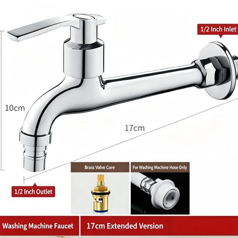 Robinet mural en acier inoxydable (C Chrome), robinet extérieur à long bec pour buanderie, robinet pour évier à serpillière et machine à laver (1/5)