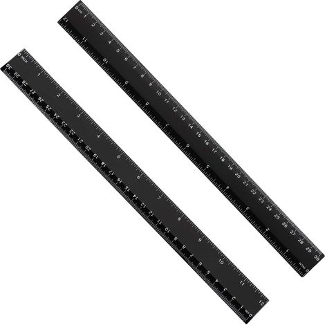 Lot de 2 règles en plastique, outil de mesure 12" pour le dessin, avec fil métallique (noir, 30,8 x 3 x 0,15 cm) (1/5)