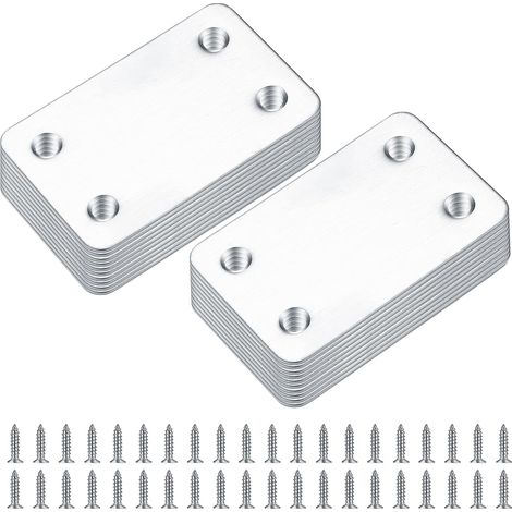 20 piezas de placas de montaje planas perforadas, fijación de placas planas rectas, conectores de ángulo de fijación plana, conexión de placas de conector - 38x60 mm (plata) (1/5)