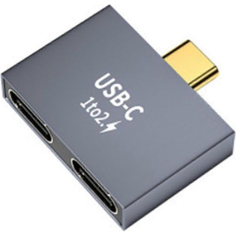 Adaptateur convertisseur/répartiteur USB-C mâle vers double USB-C femelle pour chargeur USB-C, batterie externe ou ordinateur portable. (1/5)