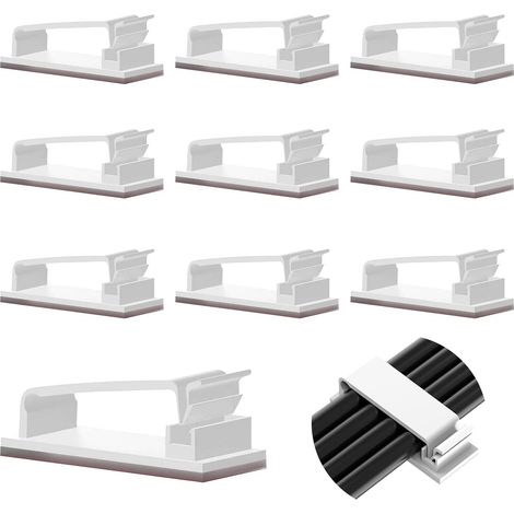 10 clips de gestion de câbles auto-adhésifs, clips durables pour TV, PC, ordinateur portable, câbles Ethernet, bureau à domicile (blanc) (1/5)