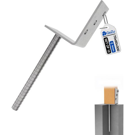 Lot de 12 Support de poteau en L galvanisé à chaud 70 x 300 mm – ancre de platine lourde pour poteaux bois et clôtures – GeZu Impex (1/5)