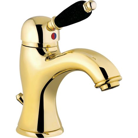 KIRKÉ BLACK Mitigeur de lavabo avec vidage, levier noir, doré (1/2)