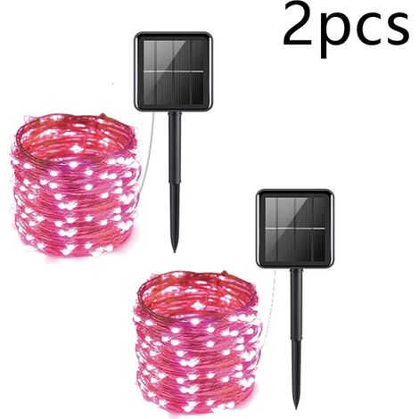 (Lot de 2 guirlandes lumineuses solaires LED roses de 7 m avec 50 LED) - Lumière féérique LED scintillante et étanche pour jardin, terrasse, sapin de Noël ou fête. (1/5)